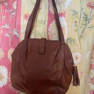 Chic Brown Leather Shoulder Bag with Tassel
